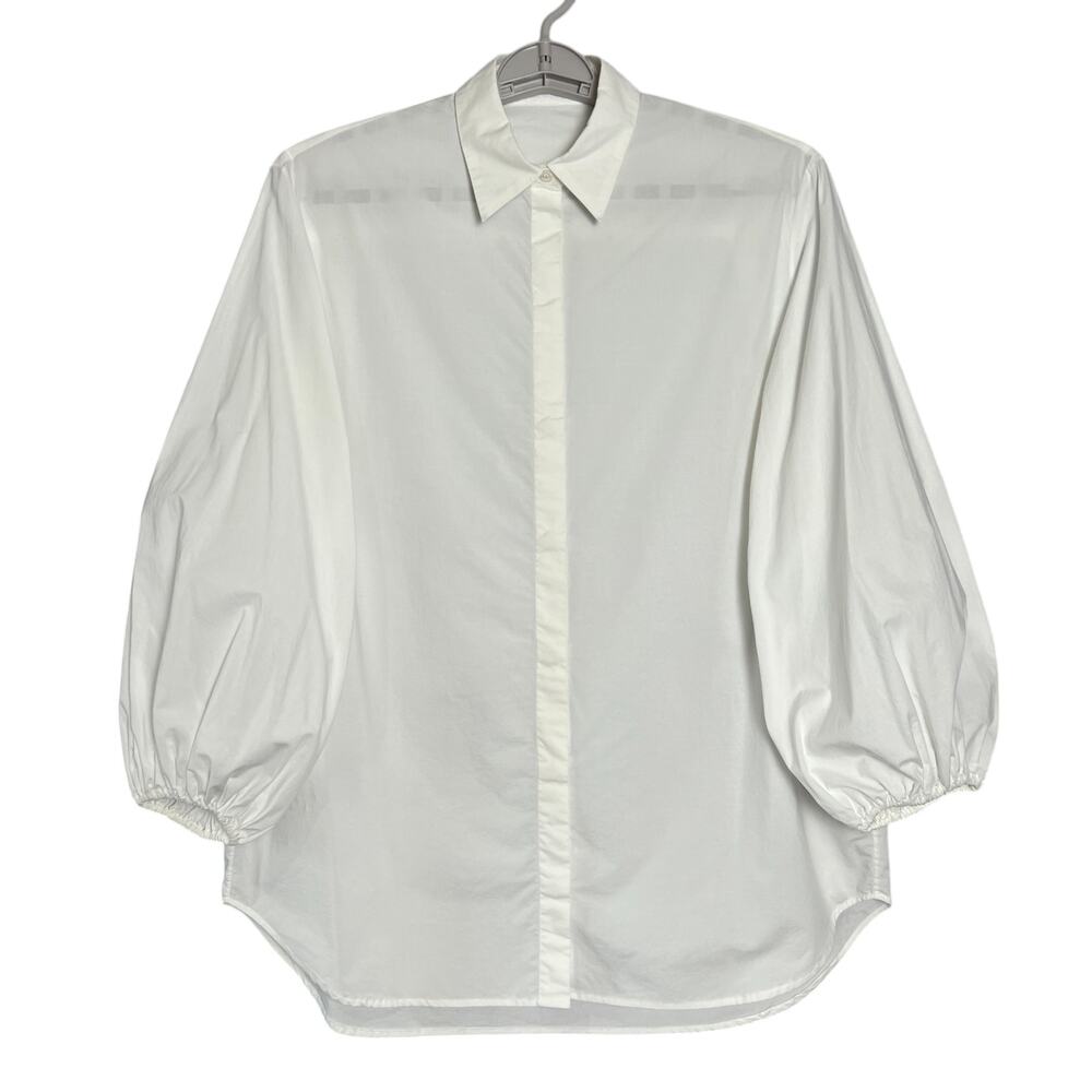 The Row Puff Sleeve Button Up Shirt Size 4 White Cotton Relaxed Made USA